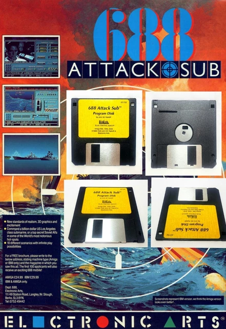 VINTAGE 688 ATTACK Sub 1990 Commodore Amiga Original Game Disk EA ...