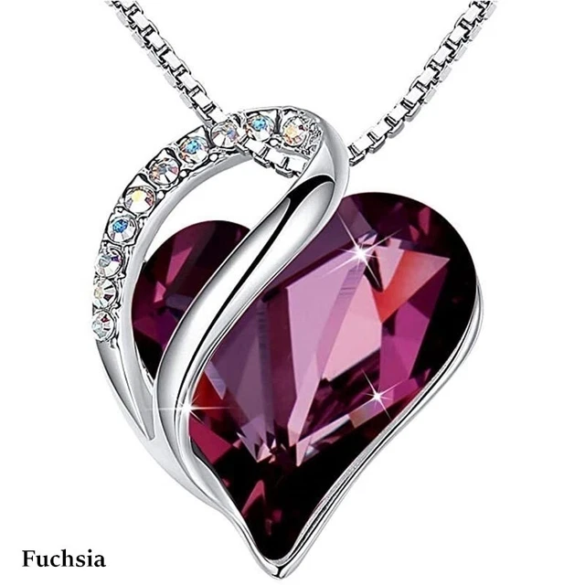 Women Silver Love Heart Zirconia Pendant Necklace Valentine's Day Gifts