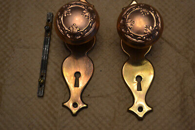 1 Set Of Brass Knobs  And Face Plates Vintage Antique #46