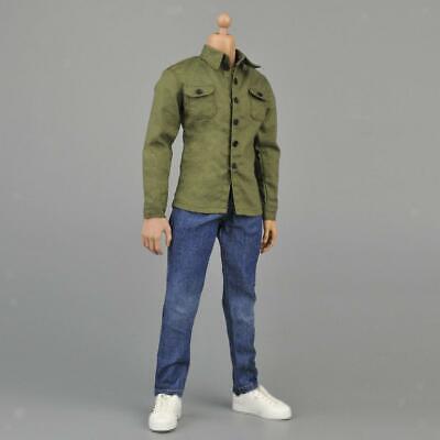 1/6 Camicia a maniche lunghe verde militare Top Jeans Cintura Set per 12 ``