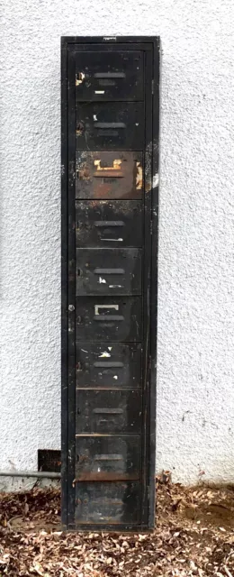 Vintage Metal Locker Cabinets 10 Compartment School Gym Black Rust & Damage