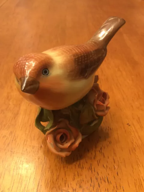 Herend Hungary Natural Bird with Red Roses Figurine Beautiful Very Rare FreShip!