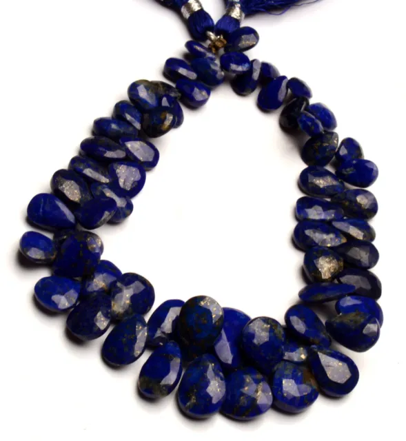 Natural Lapis Lazuli Gem 9x6 to 14x10mm Size Faceted Pear Briolette 10" Strand