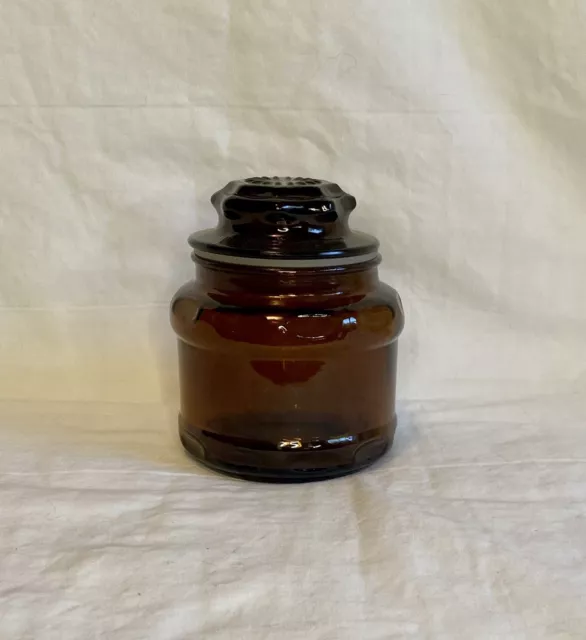 Vintage Deep Amber Brown Apothecary Glass Jar Canister 4" w/Lid