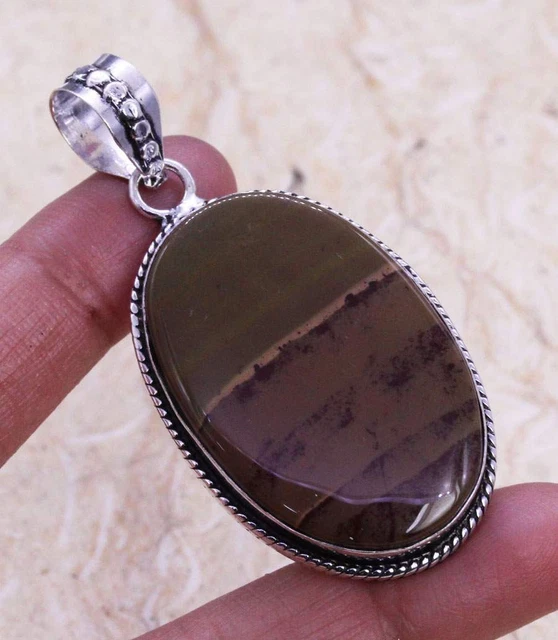 Stunning Imperial Jasper 925 Silver Plated Handmade Pendant of 2.2" Ethnic Gift
