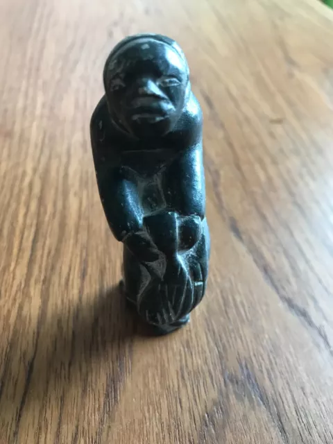 Vintage Inuit Eskimo Art Canada Man Woman with Seal Soapstone Carving Sculpture