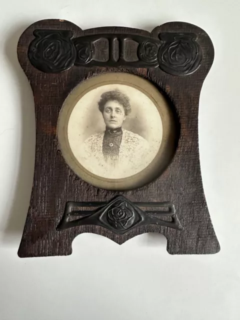 Victorian Art Nouveau Wood Brass Photo Frame