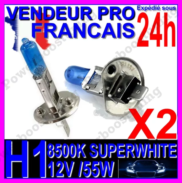 Kit De 2 Ampoule Lampe Halogene Feu Phare Xenon Gaz Super White H1 55W 8500K 12V