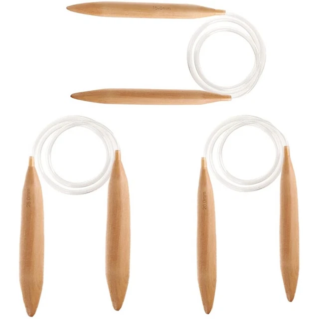 3 agujas de tejer circulares de madera, aguja jumbo de madera natural de 15/20/25 mm fO7