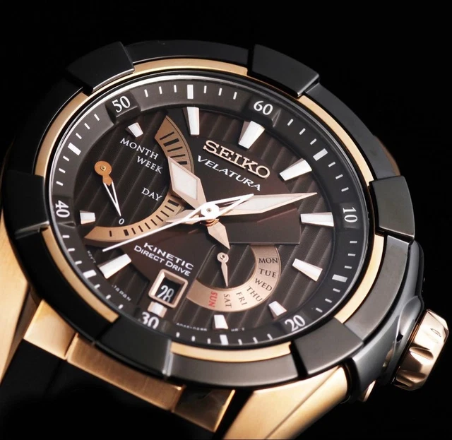 SEIKO KINETIC VELATURA Direct Drive Men Watch 5D44 100m Sapphire Pro £ ...