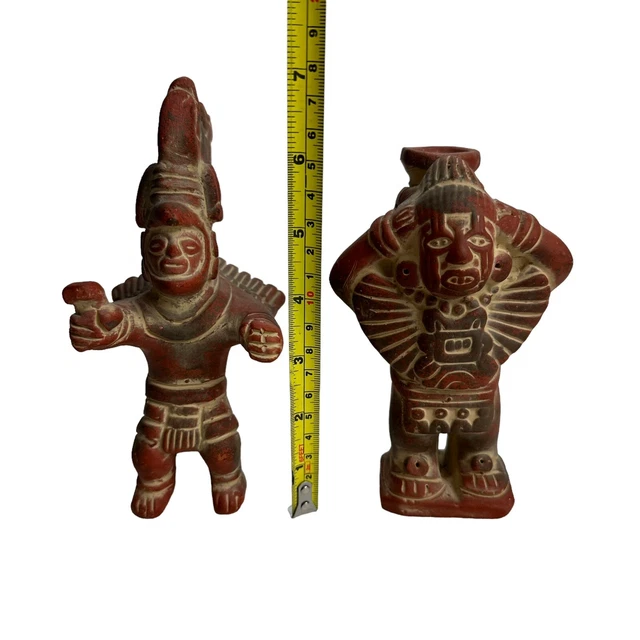 VINTAGE AZTEC INCA Mayan MexicoFolk Art Warrior Pottery Red Clay Figure ...