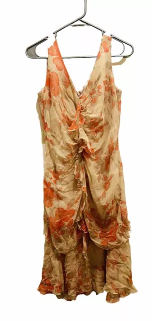 DAVID WARREN NEW YORK Vintage 100% Silk Floral Beige Dress Size 10