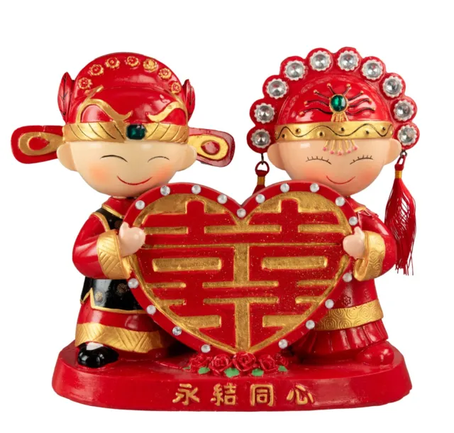 Statue Couple Chinois de mariage traditionnel  - Figurine Jeunes Maries 7093