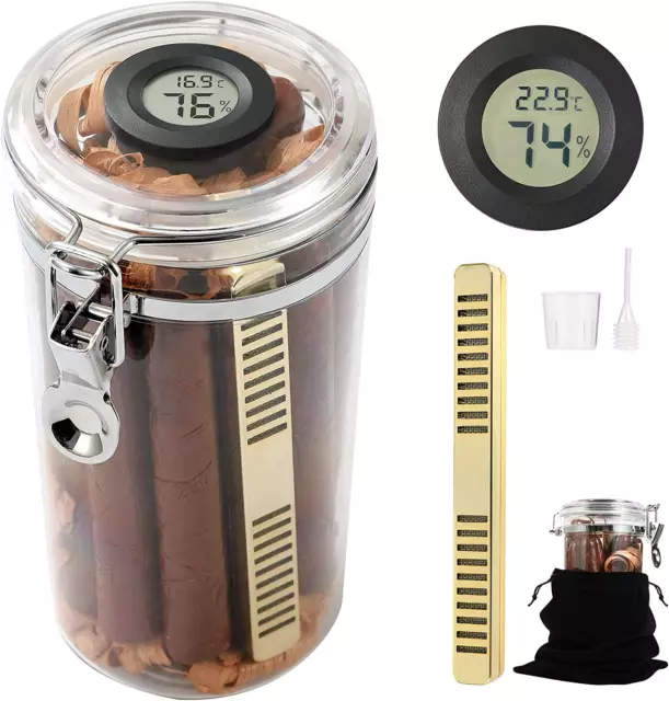 PLAYWITH Acrylic Travel Cigar Humidor Jar/Case/Box with Handmade and Hygrometer