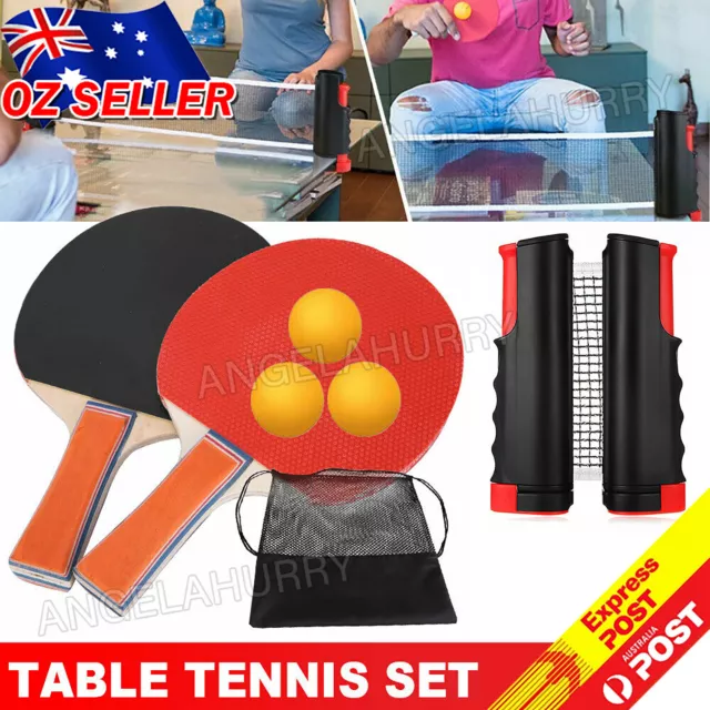 Table Tennis Kit Ping Pong Set Retractable Net Rack + 2 Bats + 3 Balls NEW