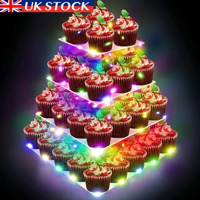 3/4/5 Tier Acrylic Cup cake Led Light Display Stand afternoon tea Party Holder