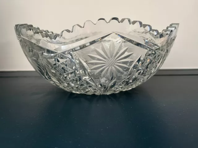 Antique Cut Glass Bowl American Brilliant 8” Top Diameter And 3 1/2” Tall
