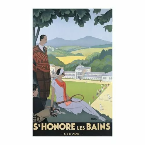 LARGE NEW French Art Poster ST HONORE LES BAINS -  Vintage Tennis