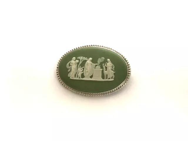 Vintage Wedgwood Jasper Ware Cameo Silver Brooch - Wedgwood Made in England