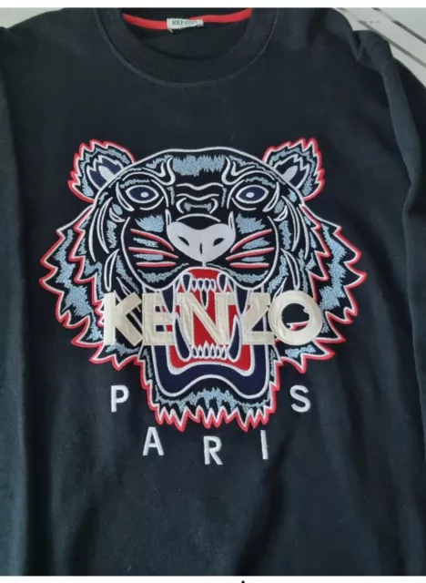 Kenzo Paris Sweatshirt Tiger Embroidered Classic Black Long Sleeve Men's Large