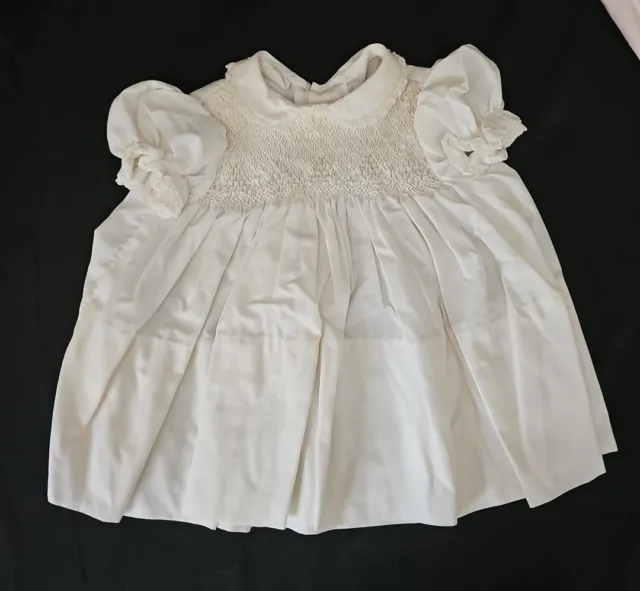VTG Polly Flinders White Baby Dress Hand Smocked  9 Months