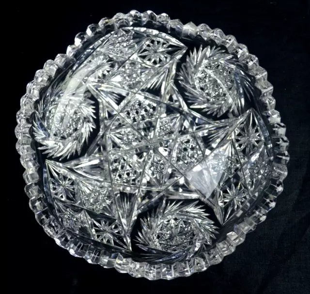 American Brilliant Period Cut Glass low bowl ABP pinwheel fan diamond