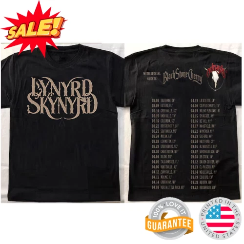 LYNYRD SKYNYRD ZZ Top Tour 2024 Black Stone Cherry TShirt Gift Fans