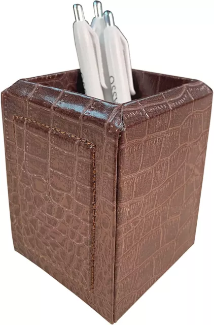 Dacasso Brown Leather Pencil Cup Crocodile Embossed NEW A2010