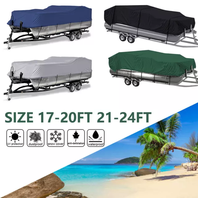 600D Pontoon Boat Cover 17-24FT Heavy Duty Waterproof Cover Long&Beam up to 102"