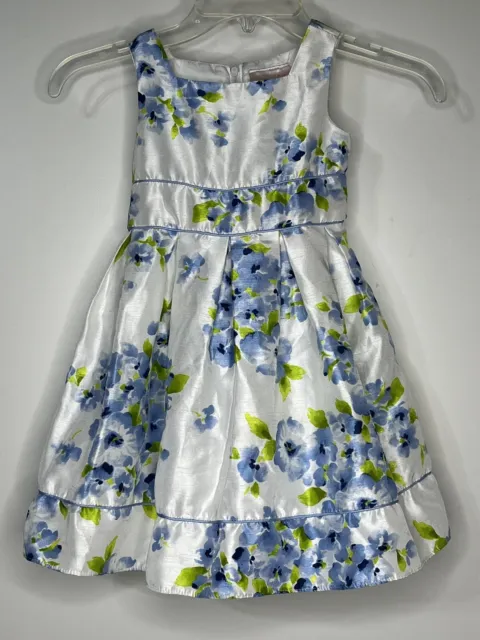 Jenny & Me Blue Floral Sleeveless Fit and Flare Girls Toddler 4T Midi Dress