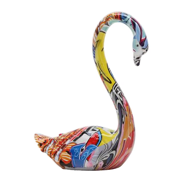 Cygne Figurines Résine Artisanat Ornement Graffiti Couple Cygne Statue Mariage 3