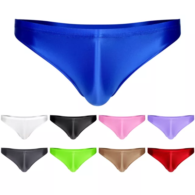 MENS GLOSSY LOW Rise Briefs Solid Color Bikini Thong Swimwear Panties ...