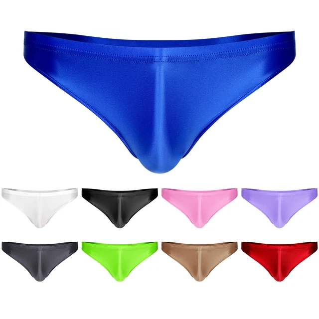 MENS GLOSSY LOW Rise Briefs Solid Color Bikini Thong Swimwear Panties