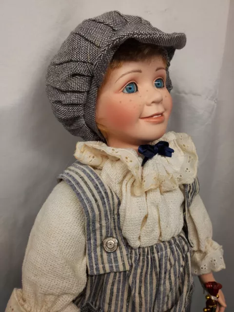 Vintage Bisque Porcelain Boy Doll 18" tall little fiddler Victorian lad 3