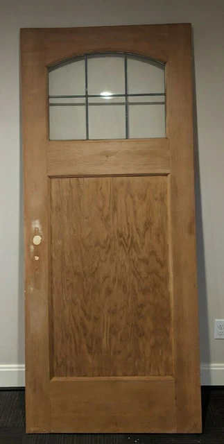 Salvaged Arts & Crafts Arched Leaded Glass Door 34" wide 79" tall