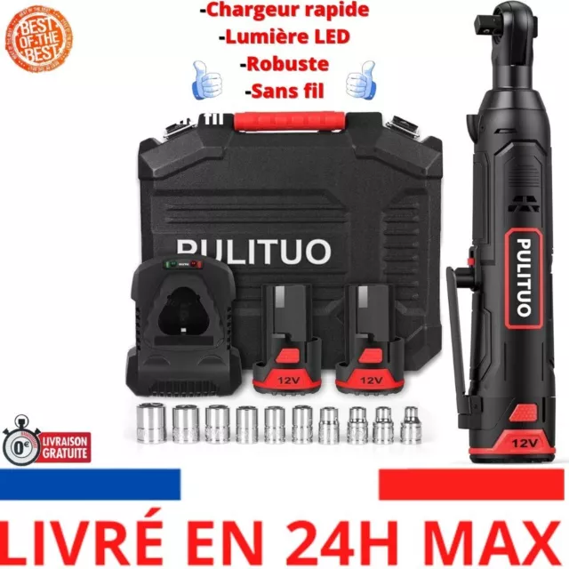 PULITUO Clé à Cliquet Sans Fil, 12V Clé à Cliquet électrique 50N.m 3/8 Pouces Ki