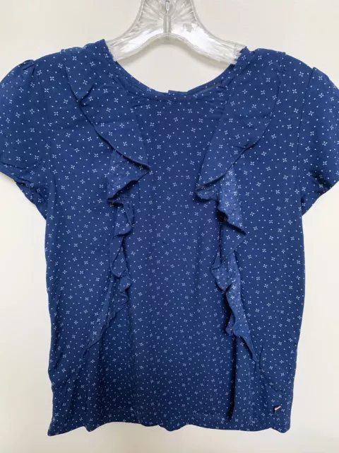 Tommy Hilfiger Blue/White Girls Short Sleeve Blouse Size:16 100% Rayon