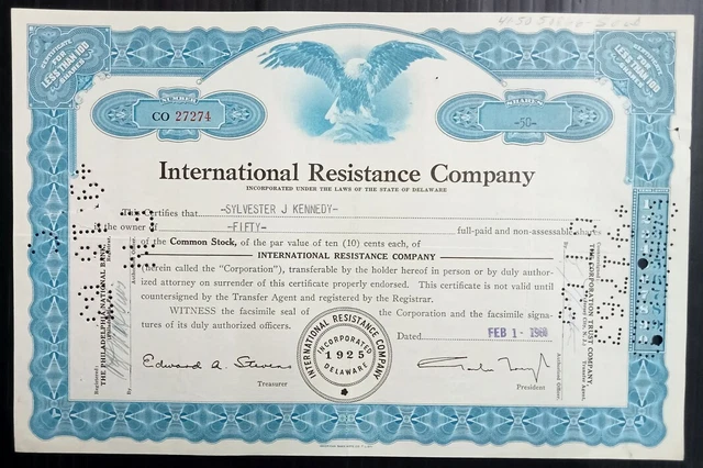 AOP USA 1960 International Resistance Co. shares certificates (2)