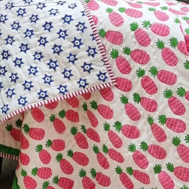 GOTS Certified Organic Cotton Reversible Baby Quilt (100x120cm) - Pink Pineapple