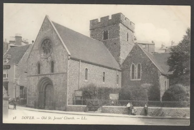 Postcard Dover Kent the Old St James Church early Levy LL 38 green back