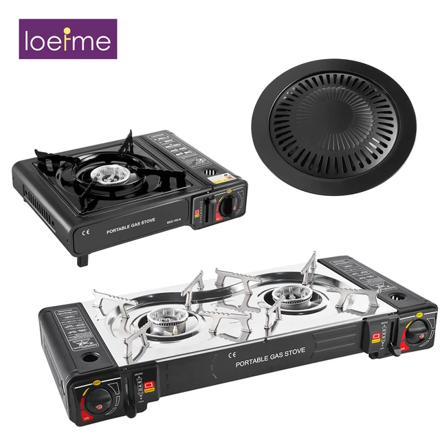 LOEFME Campingkocher 1/2 Flammig Outdoor Tragbarer Camping Gaskocher Grillplatte