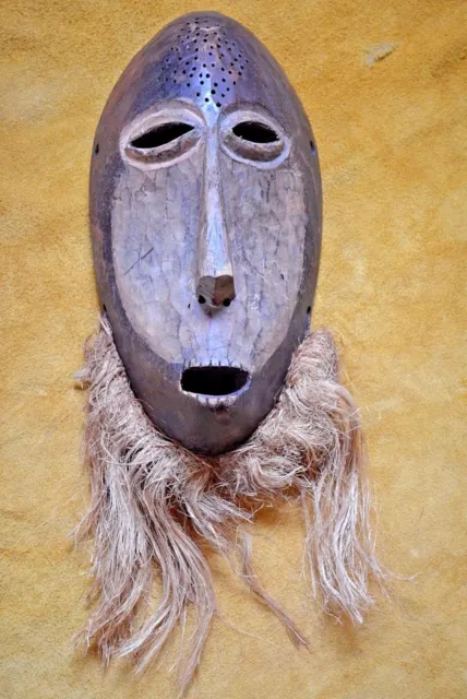 Antique African Lega Tribal Bwami Face Mask Pigment Beard Remnants Congo, Africa