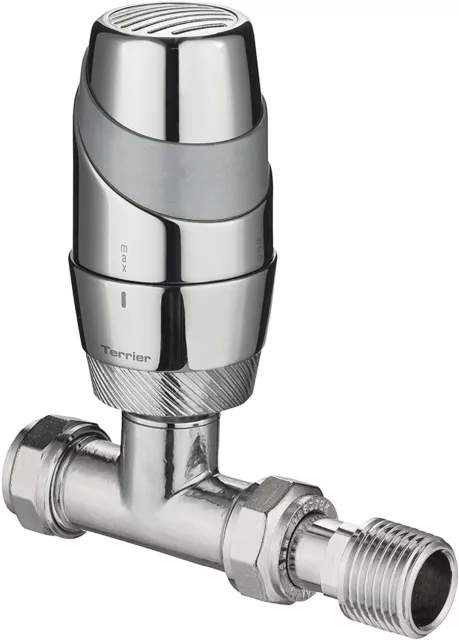 Pegler Terrier 632328 Thermostatic Radiator Valve TRV Chrome 15mm Straight Body