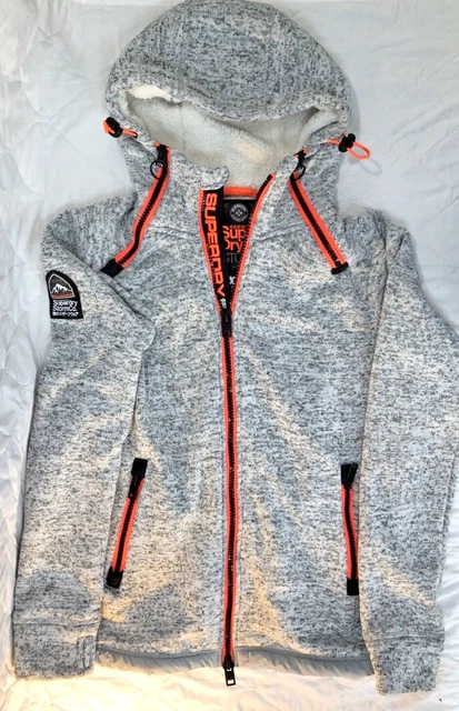 Superdry International Storm +023°N Double Zip Hoodie Gray Neon Orange  - Mens L