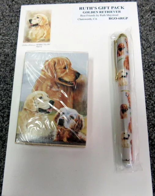 New Golden Retriever Dog Playing Card Pen & Note Pad Gift Set By Ruth Maystead