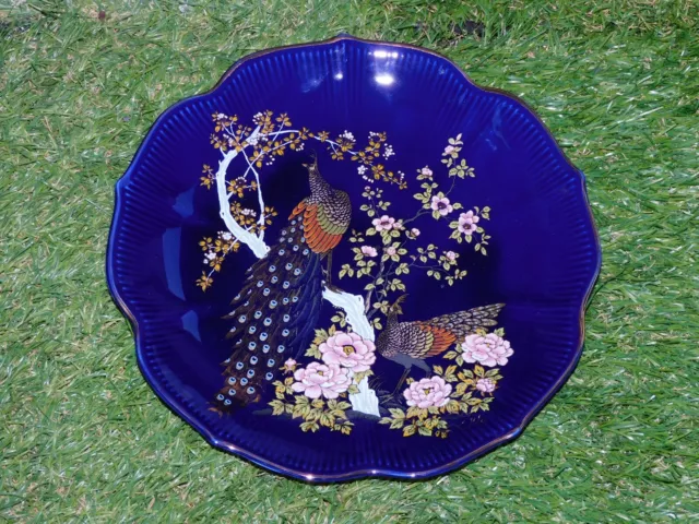Assiette Ceramique Emaillee Decor Aux Paons Sur Fond Bleu Japon Diam 23Cm I117