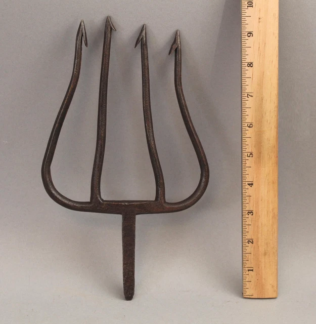 Antique Hand Forged Wrought Iron Fishing Eel Frog Gig Trident Spear NR