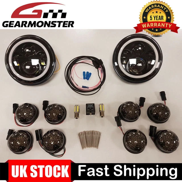Upgrade Kit Kristallglas Schwarze Schüsseln Xenon Birnen H4 Land Rover Defender Head Light Upgrade Kit Kristalllampen Defender Scheinwerfer Upgrade