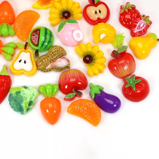 50 Assorted Flatback Resin Vegetables Fruite Cabachons FlatBack Charms Craft DIY