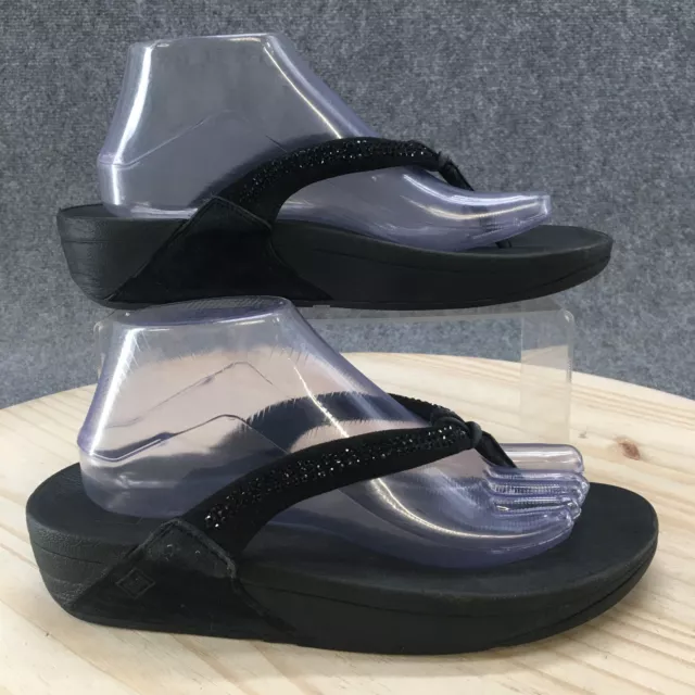 Fitflop Sandal Womens 9 Black Crystal Swirl Flip Flops Wedge Casual C30-090